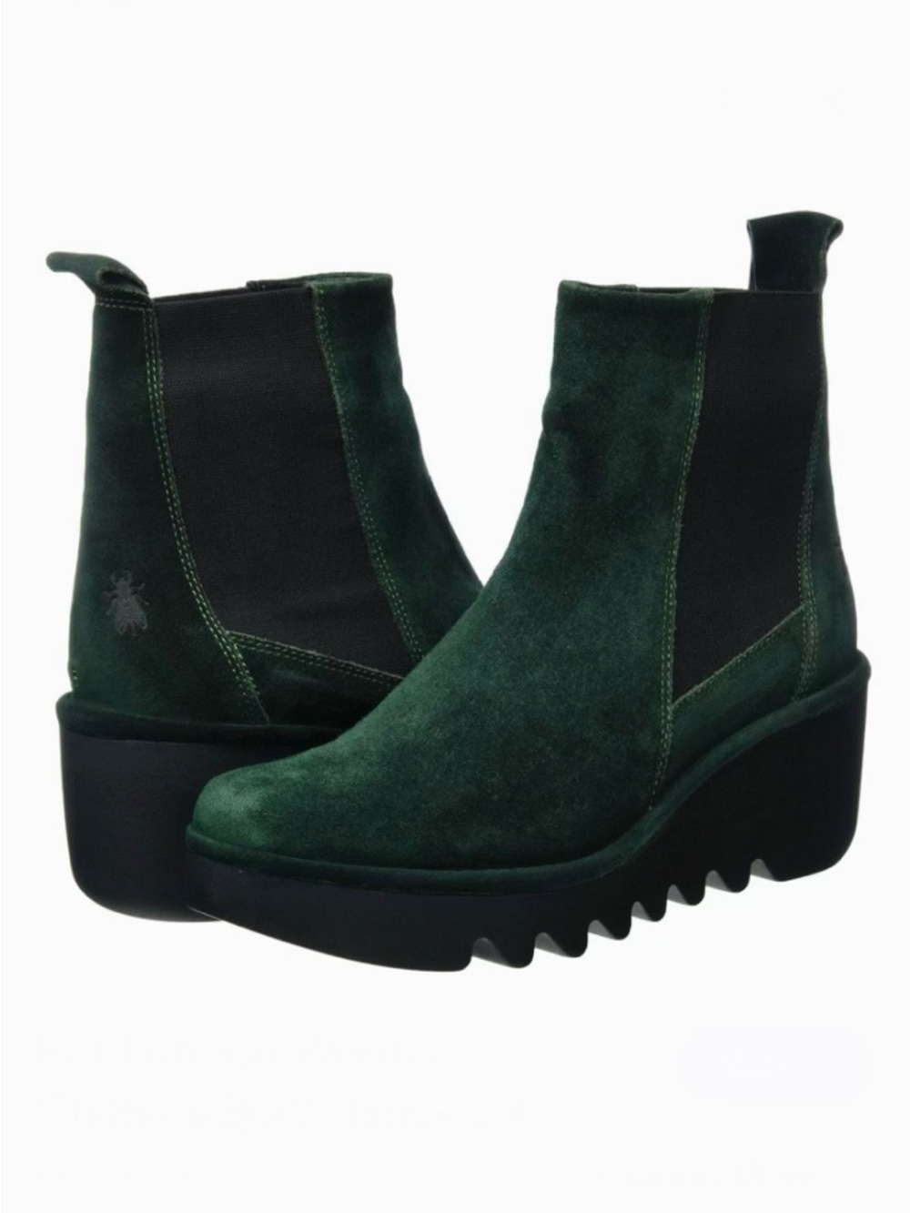 Fly London Bagu Wedge Heel Chelsea Ankle Boots Size 9 - 9.5 Forest Pine Green